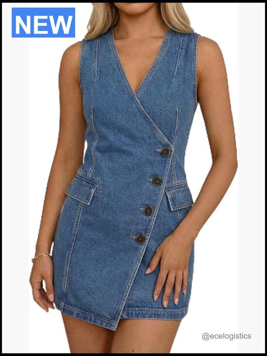 Dresses & Skirts - Sleeveless V-Neck A-Line Casual Mini Denim Dress Women Summer Jean